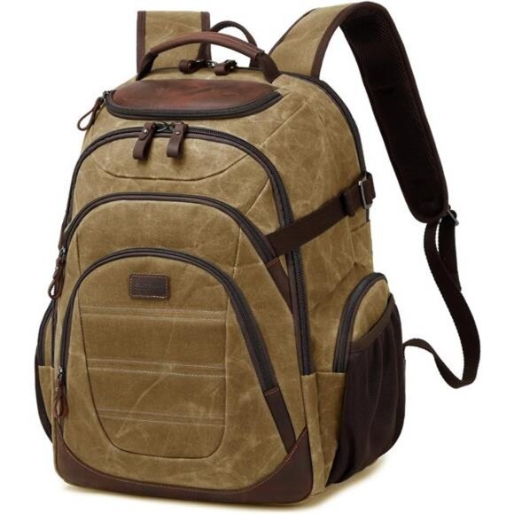 Travel Laptop Backpack 17.3 inch XL Computer Backpack for Men Waxed Canvas - Picture 1 of 6